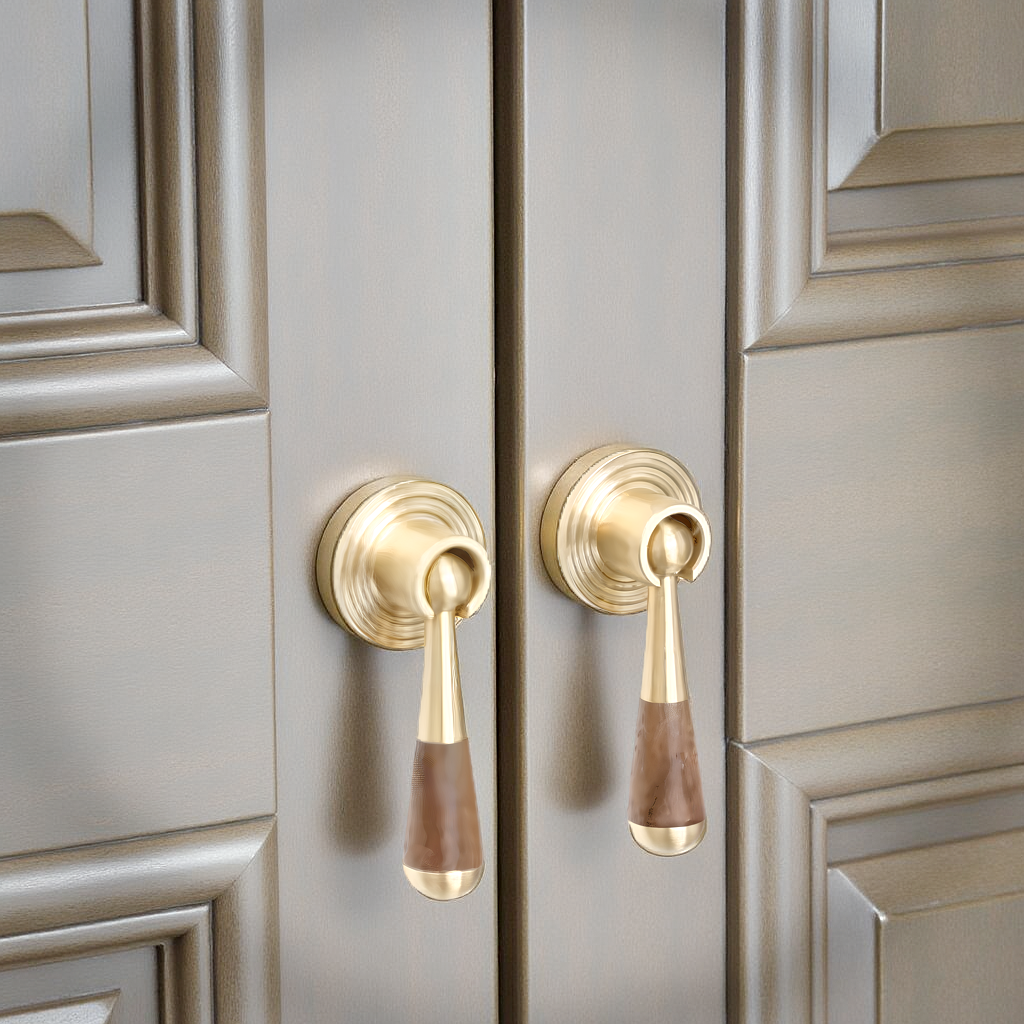 Orbit Brass & Walnut rotatable Cupboard Handle