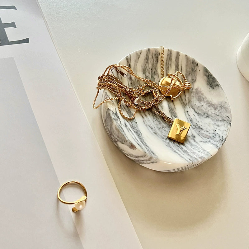 Serene Rounded Natural Marble Jewellery Tray