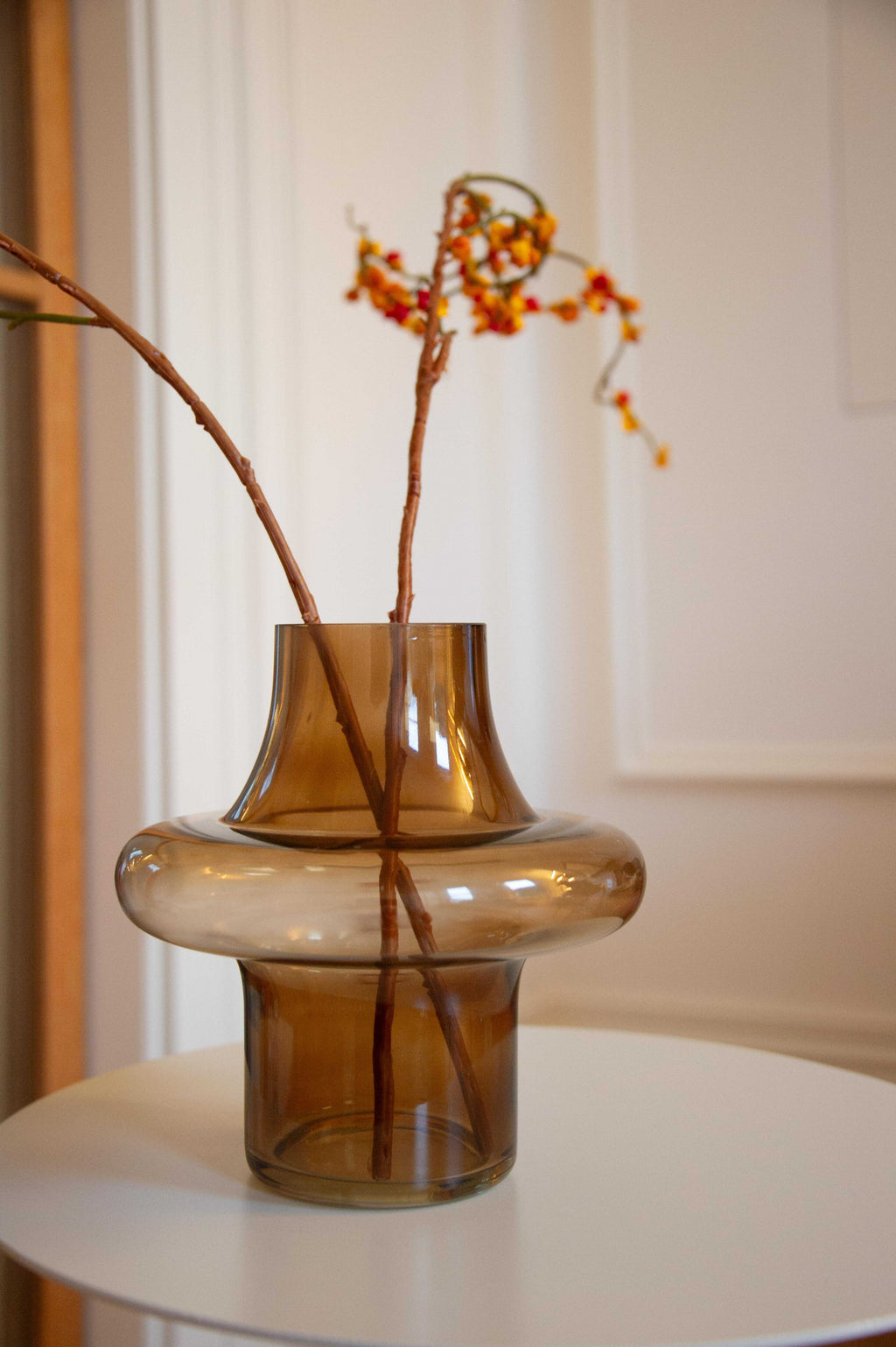 Orbiform Amber Vase with Faux Oriental Bittersweet