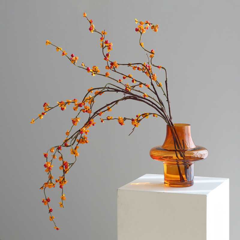 Orbiform Amber Vase with Faux Oriental Bittersweet