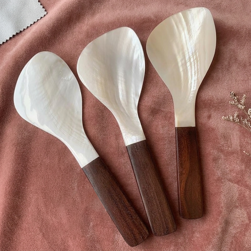 Aurora Mother of Pearl Rice Spoon with Burmese Rosewood Handle