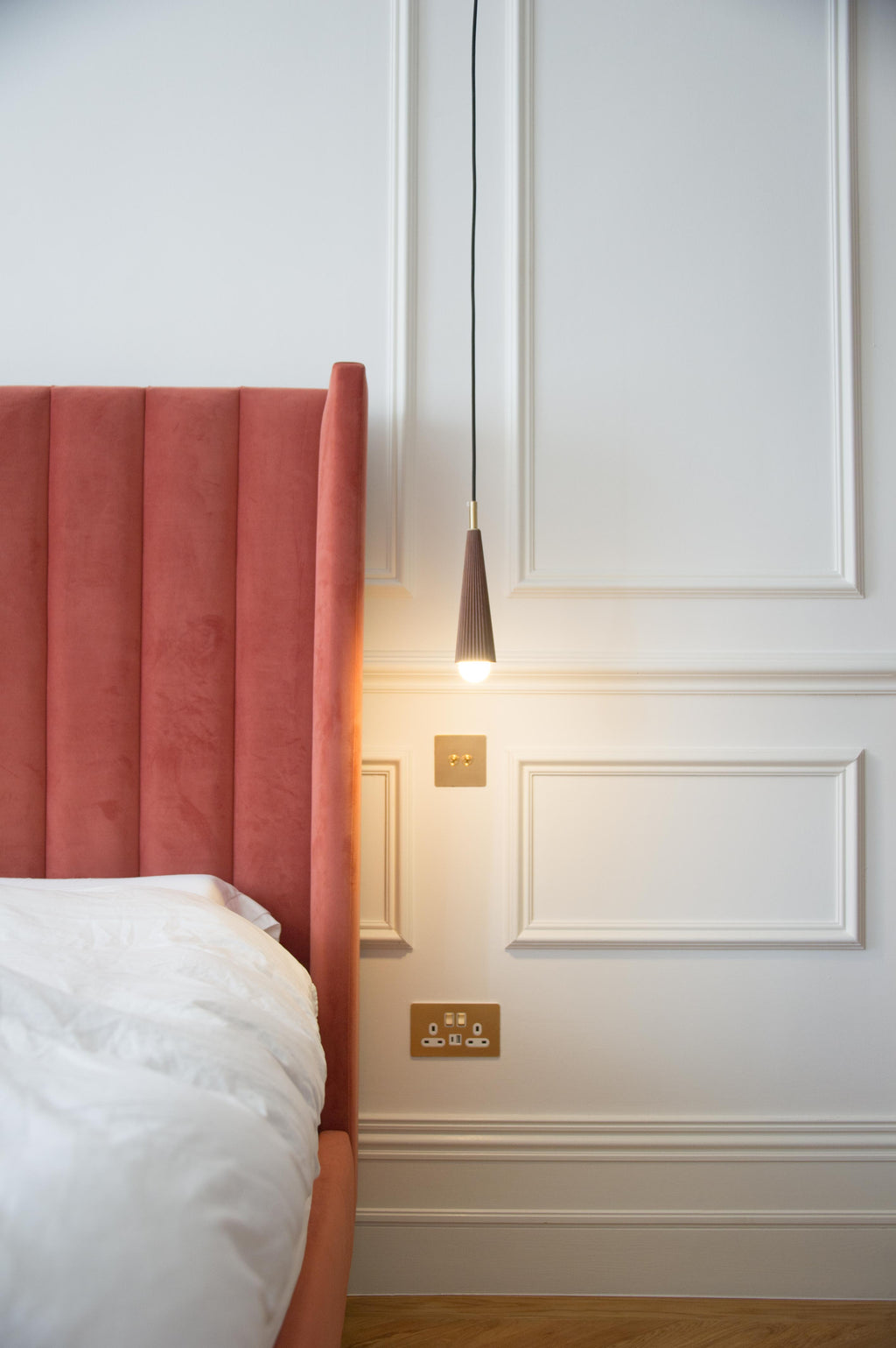 Ember Walnut Timber & Brass Bedside Pendant Light