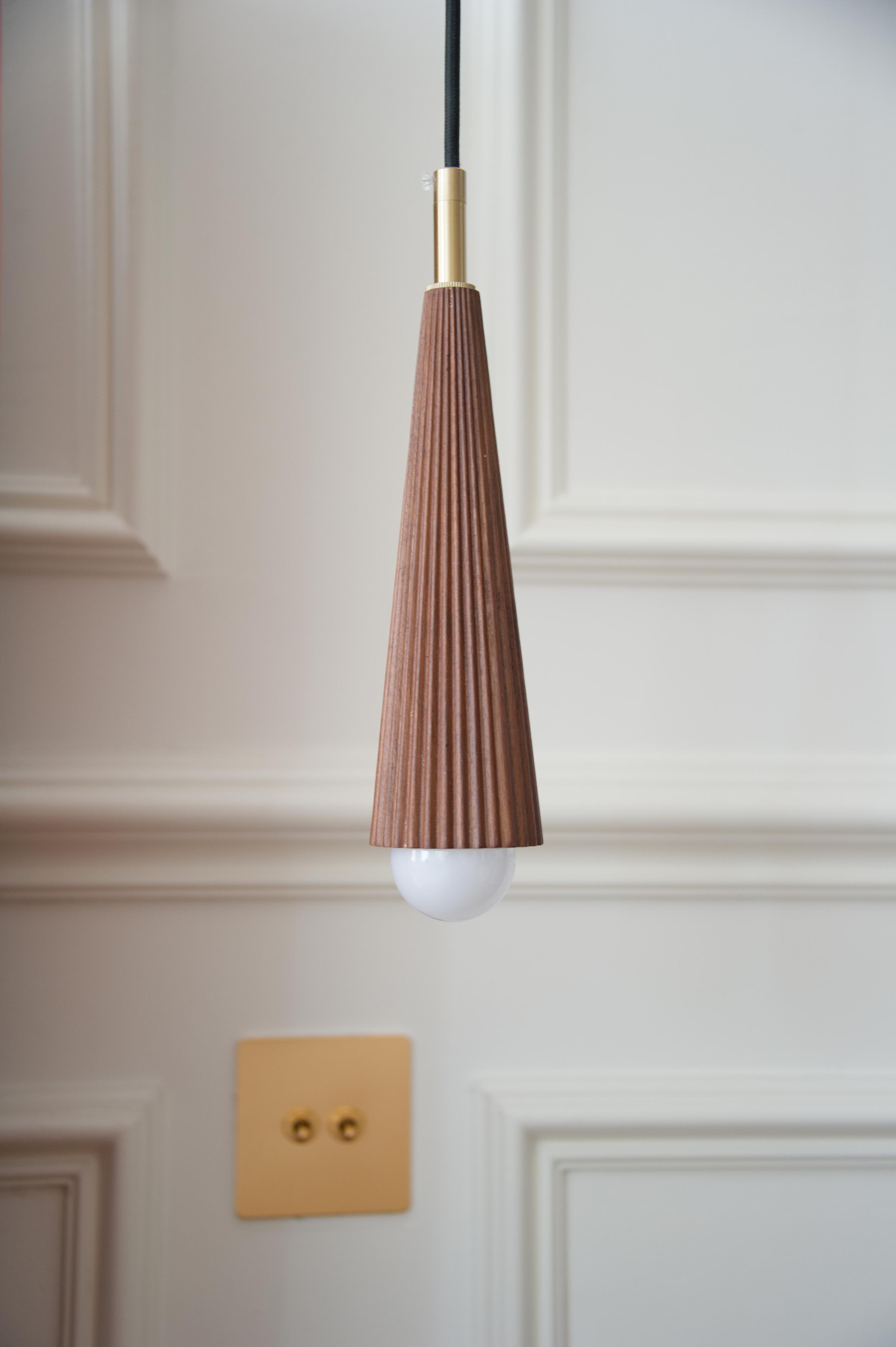 Ember Walnut Timber & Brass Bedside Pendant Light