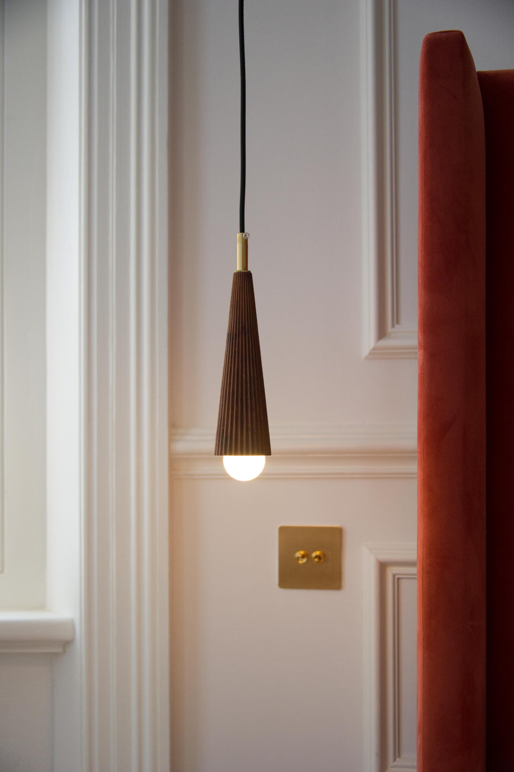 Ember Walnut Timber & Brass Bedside Pendant Light