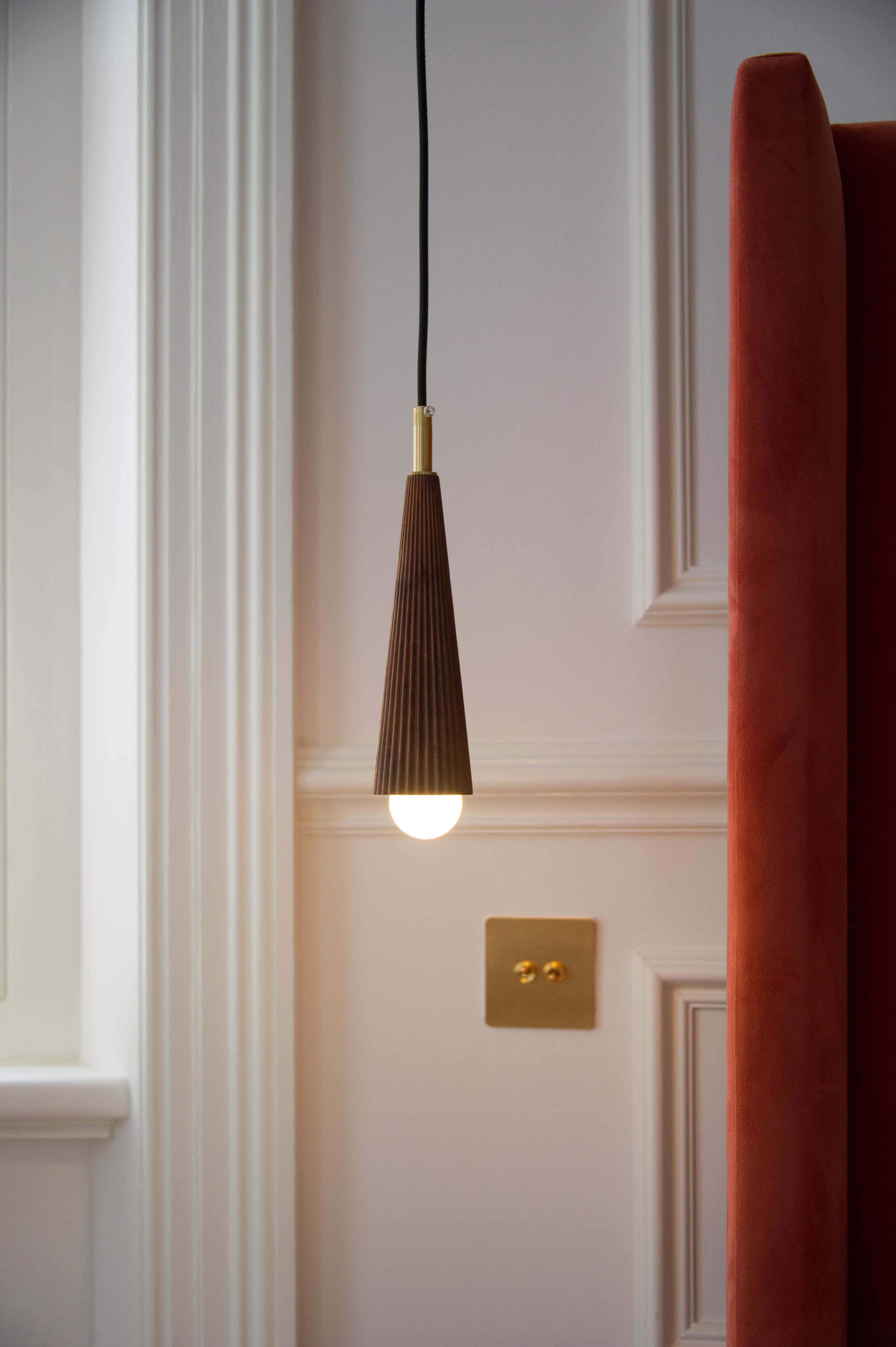 Ember Walnut Timber & Brass Bedside Pendant Light