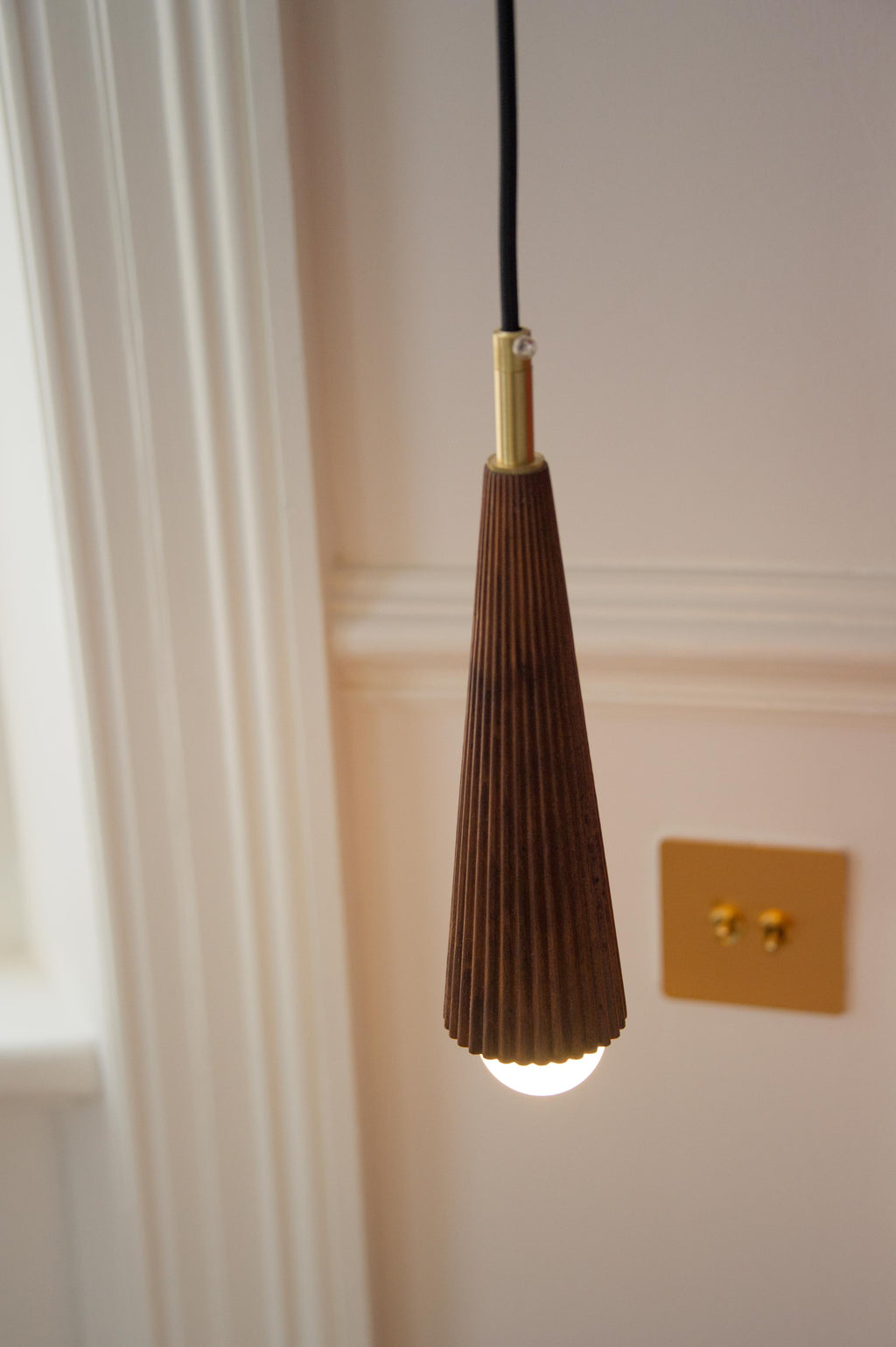 Ember Walnut Timber & Brass Bedside Pendant Light