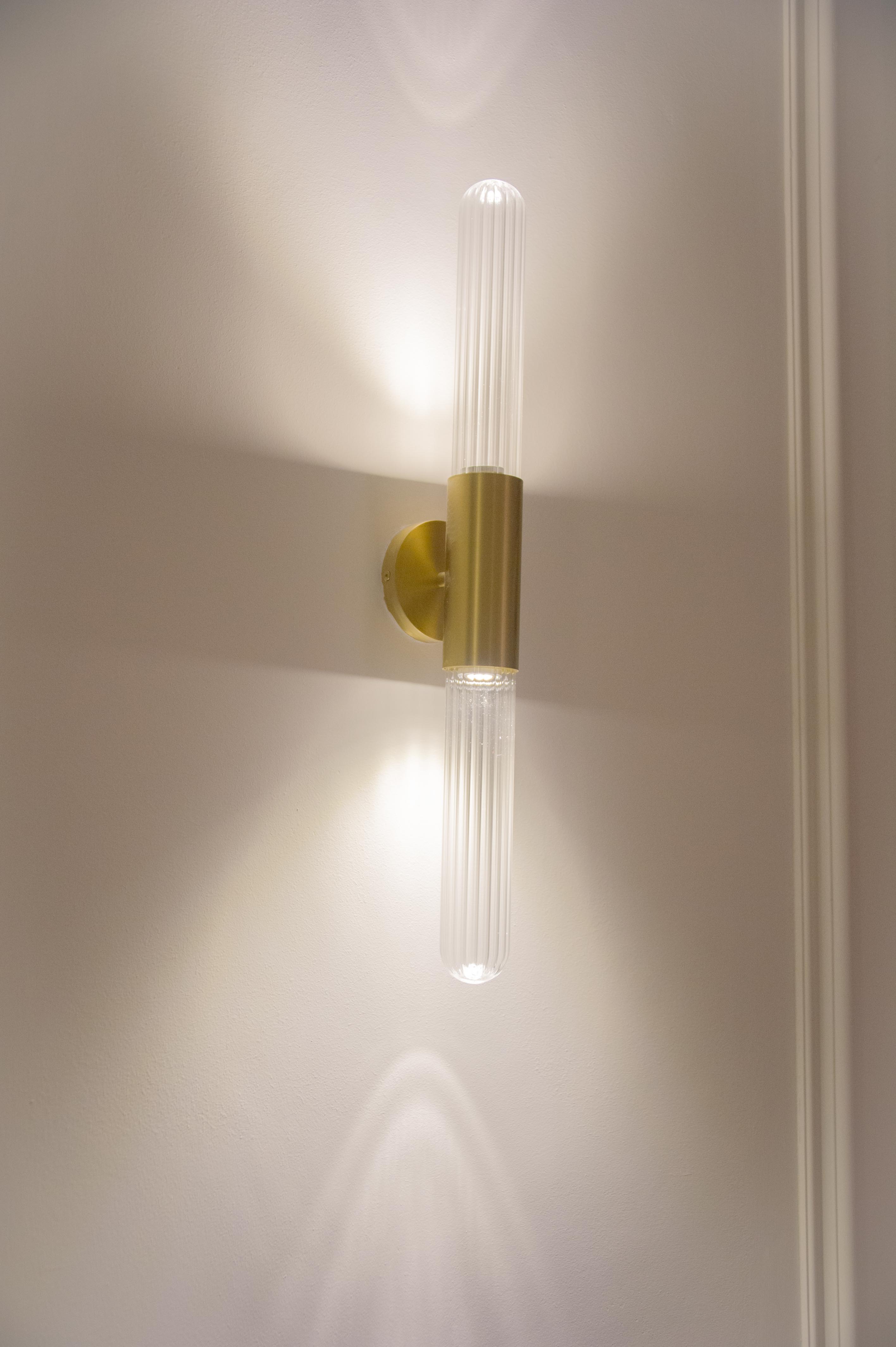 Spire Brass Vertical Tube Wall Light